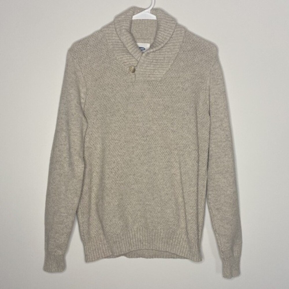 Old Navy Pullover Shawl Collar Textured Sweater Cream Cotton Blend Size Small